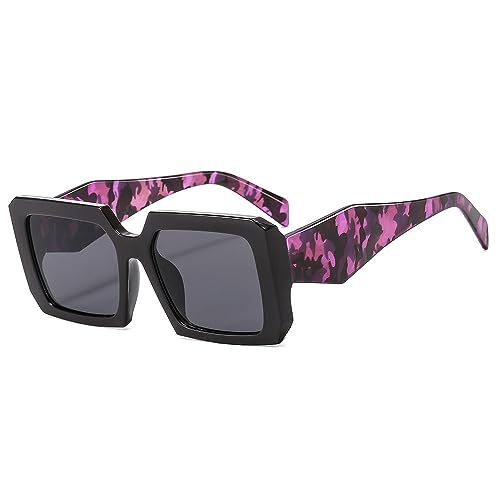 AGRIEVE Modische quadratische Sonnenbrille für Damen und Herren, Retro, übergroßer Rahmen, luxuriöse Sonnenbrille, trendige Sonnenbrillen, UV400, für Damen, Schwarz/Lila, Einheitsgröße von AGRIEVE