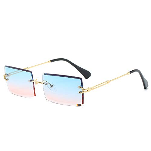 AGRIEVE Modische randlose rechteckige Sonnenbrille für Damen mit Farbverlauf, Sonnenbrille für Herren, UV400, Blau/Pink, Einheitsgröße von AGRIEVE