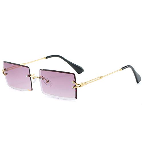 AGRIEVE Modische randlose rechteckige Sonnenbrille für Damen mit Farbverlauf, Sonnenbrille für Herren, UV400, Goldgrau, Einheitsgröße von AGRIEVE