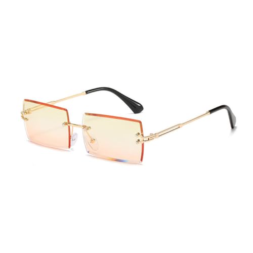 AGRIEVE Modische randlose rechteckige Sonnenbrille für Damen mit Farbverlauf, Sonnenbrillen für Herren, UV400, Gelb/Pink, Einheitsgröße von AGRIEVE