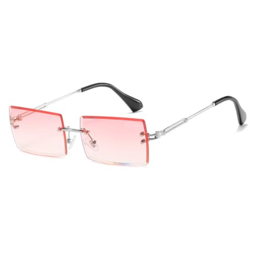 AGRIEVE Modische randlose rechteckige Sonnenbrille für Damen mit Farbverlauf, Sonnenbrillen für Herren, UV400, Silber-Pink, Einheitsgröße von AGRIEVE