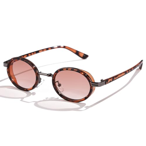 AGRIEVE Ovale Punk-Sonnenbrille für Damen mit Metallrahmen, Sonnenbrille für Herren, klassischer Vintage-Steampunk-Brillenschirm, UV400, Leopard, Einheitsgröße von AGRIEVE