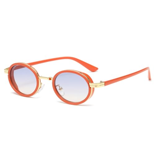 AGRIEVE Ovale Punk-Sonnenbrille für Damen mit Metallrahmen, Sonnenbrille für Herren, klassischer Vintage-Steampunk-Brillenschirm, UV400, Orange/Blau, Einheitsgröße von AGRIEVE