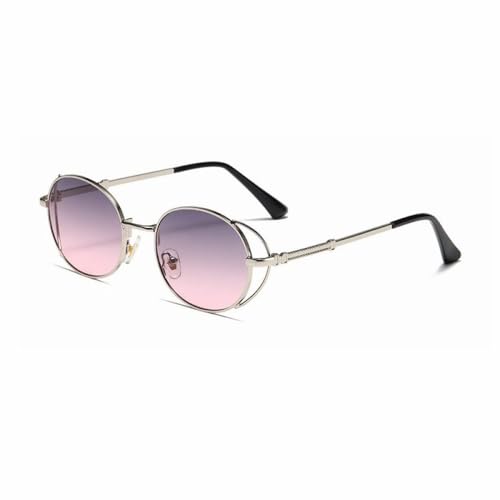 AGRIEVE Ovale Steampunk-Sonnenbrille für Männer und Frauen, Retro-Sonnenbrille, männlich/weiblich, Metallrahmen, Brille, C4 Silber, Grau, Rosa, Einheitsgröße von AGRIEVE