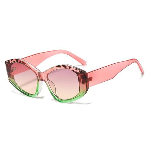 AGRIEVE Polygon Cat Eye Bunte Leoparden-Sonnenbrille, UV400, Retro, zweifarbig, Herren, Sonnenbrille mit Farbverlauf, Pink Leopard Green, Einheitsgröße von AGRIEVE