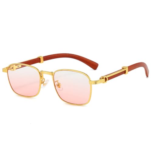 AGRIEVE Quadratische Retro-Sonnenbrille für Herren, Holz- und Metallrahmen, Damen-Sonnenbrille, Business-Outdoor-Brille, Sommer, C05, Pink, Einheitsgröße von AGRIEVE