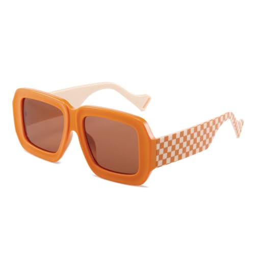 AGRIEVE Quadratische Sonnenbrille, modische Sonnenbrille mit Schachbrettmuster, für Damen, Orange, Einheitsgröße von AGRIEVE