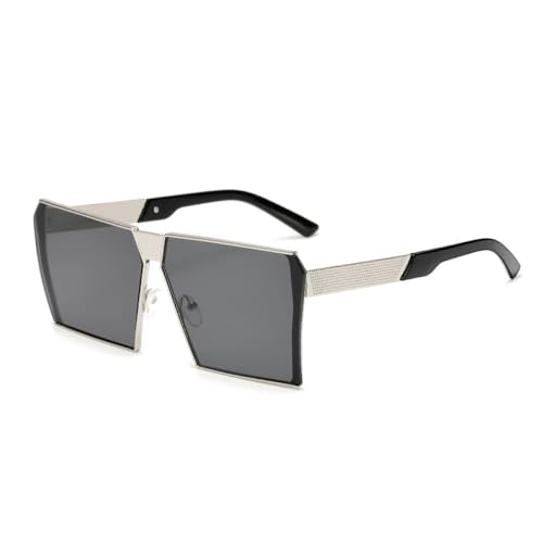 AGRIEVE Quadratische Sonnenbrille aus Metall für Damen und Herren, modisch, großer Rahmen, Sonnenbrille, Vintage-Brille für Damen, Silber, Schwarz, Einheitsgröße von AGRIEVE