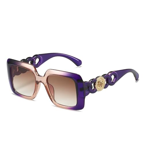 AGRIEVE Quadratische Sonnenbrille für Damen, beliebte Mode, zweifarbiger Rahmen, Retro-Leoparden-Sonnenbrille, UV400, trendige Sonnenbrille für Herren, lila, Einheitsgröße von AGRIEVE