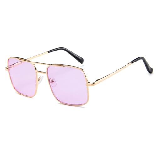 AGRIEVE Quadratische Sonnenbrille mit Doppelstrahl, für Damen und Herren, Rahmen aus Metalllegierung, Sonnenbrille, Vintage-Spiegel, übergroße Brille, Lila/Gold, Einheitsgröße von AGRIEVE