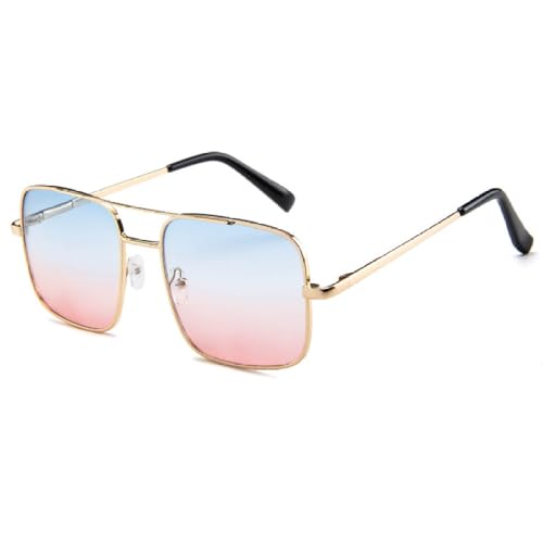 AGRIEVE Quadratische Sonnenbrille mit Doppelstrahl, für Damen und Herren, Rahmen aus Metalllegierung, Vintage-Sonnenbrille mit Spiegel, übergroße Brille, Blau, Rosa, Gold, Einheitsgröße von AGRIEVE