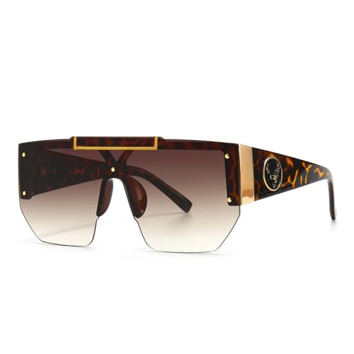 AGRIEVE Quadratische Sonnenbrille mit großem Rahmen für Damen, Luxusbrille für Herren, modisch, UV400, für den Sommer, Leopard Double Tea, Einheitsgröße von AGRIEVE