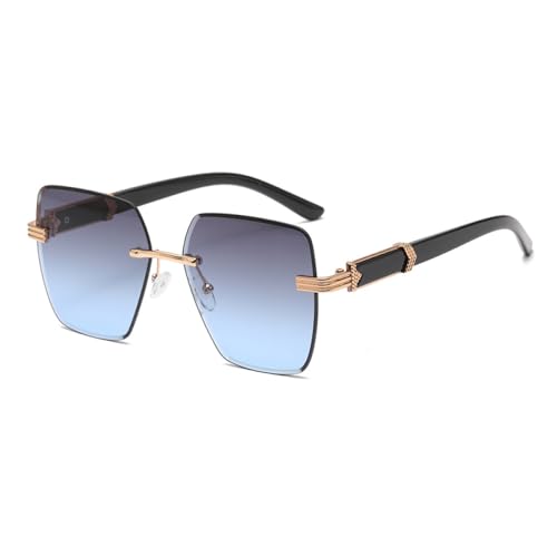 AGRIEVE Rahmenlose Sonnenbrille mit Zierrand, modischer Trend, Persönlichkeit, großer Rahmen, Sonnenbrille, Gold, Grau, Blau, Einheitsgröße von AGRIEVE