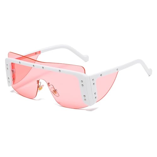 AGRIEVE Randlose Damen-Sonnenbrille, einzigartige Metallniet-Quadrat-Sonnenbrille, Herren-Trend, rahmenlose Brille, weiblich, UV400-Brille, Weiß, Rosa, Einheitsgröße von AGRIEVE