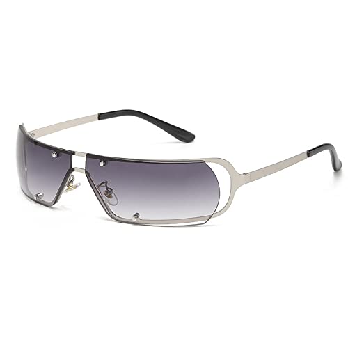 AGRIEVE Randlose Punk-Sonnenbrille, einteilig, Damenmode, ausgehöhlt, trendige Brille, Brillen, Herren, Sonnenschutz, Sonnenbrille, UV400, Silber, Grau, Einheitsgröße von AGRIEVE