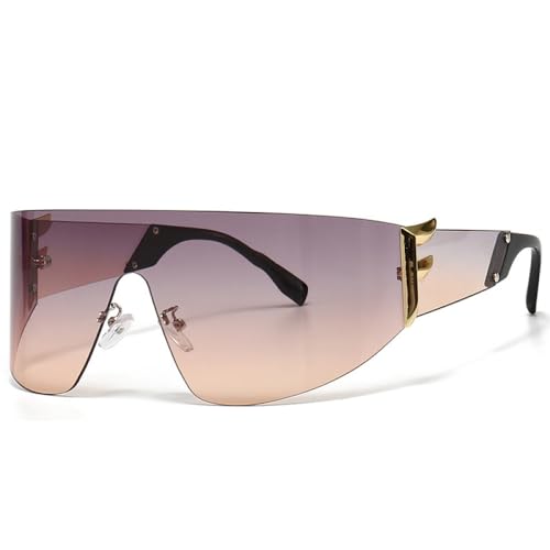 AGRIEVE Randlose Sonnenbrille mit Farbverlauf für Damen, luxuriöse, einteilige Sonnenbrille für Damen, sexy Damen, großer Rahmen, Y246, Violett, Einheitsgröße von AGRIEVE