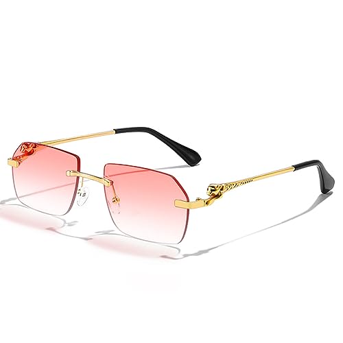 AGRIEVE Randlose Steampunk-Sonnenbrille für Herren, Vintage, Gepardenkopf, Legierung, rahmenlos, für Männer und Frauen, luxuriöse Autofahrer-Sonnenbrille, C05 Pink, Einheitsgröße von AGRIEVE