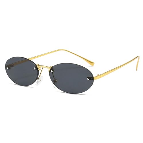 AGRIEVE Randlose ovale Sonnenbrille in Bonbonfarbe für Damen, Retro-Punk-Stil, für Herren, UV400-Schutz, Goldgrau, Einheitsgröße von AGRIEVE