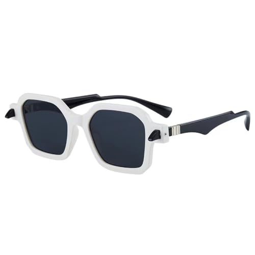 AGRIEVE Retro Einzigartige quadratische Sonnenbrille Damenmode Doppelfarben-Sonnenbrille UV400 Herren Trendy Punk Polygon Nieten Sonnenbrille,Weiß Schwarz Grau,Einheitsgröße von AGRIEVE