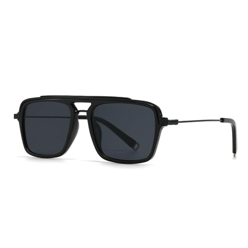 AGRIEVE Retro Herren Quadratische Doppelsteg Sonnenbrillen Shades UV400 Modische Gradienten Damen Halbmetall Sonnenbrille,Schwarz Grau,Einheitsgröße von AGRIEVE