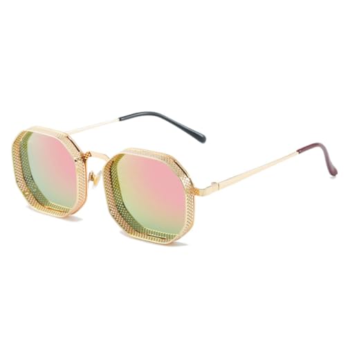 AGRIEVE Retro Metall Steampunk Polygon Quadratisch Hohl Sonnenbrille Damen Mode Spiegel Farbverlauf Sonnenbrille UV400 Herren Punk Sonnenbrille,Golden Pink Mirror,Einheitsgröße von AGRIEVE