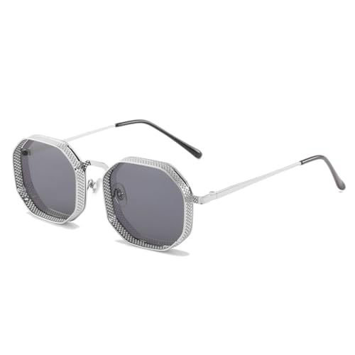 AGRIEVE Retro Metall Steampunk Polygon Quadratisch Hohl Sonnenbrille Damen Mode Spiegel Farbverlauf Sonnenbrille UV400 Herren Punk Sonnenbrille,Silbergrau,Einheitsgröße von AGRIEVE