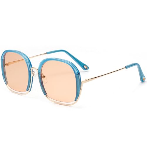 AGRIEVE Retro Ovale Sonnenbrille für Herren und Damen, großer Rahmen, übergroße, bunte Sonnenbrille, luxuriöse Reisebrille für Damen, UV400, Blau/Orange, Einheitsgröße von AGRIEVE