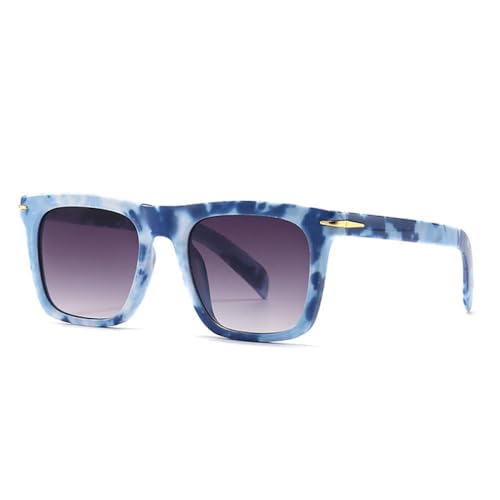 AGRIEVE Retro Quadratische Damen Luxus Sonnenbrille Mode Nieten Dekoration Schattierungen UV400 Männer Gradient Sonnenbrille,Blaues Muster Grau,Einheitsgröße von AGRIEVE