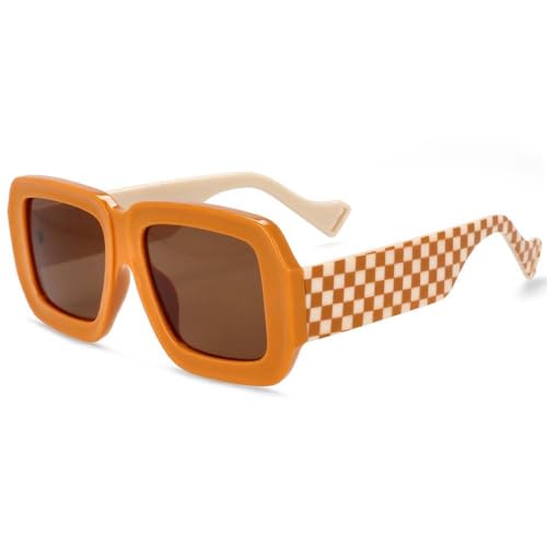 AGRIEVE Retro Quadratische Sonnenbrille Herren Damen Beliebte Sonnenbrille Damen Schwarze Brille Fahrerbrille UV400 Spiegel,Orange,Einheitsgröße von AGRIEVE