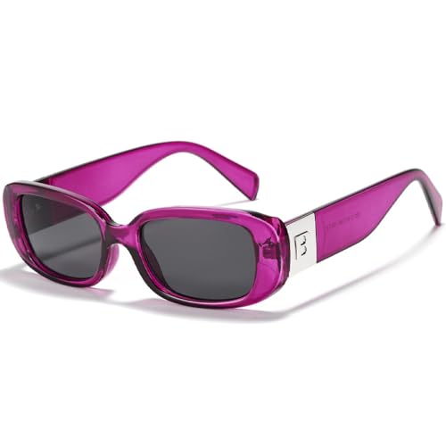 AGRIEVE Retro Rechteckige Sonnenbrille Damen Mode Brille Für Herren Luxus Persönlichkeit Brillen Shades UV400,Lila Grau,Einheitsgröße von AGRIEVE