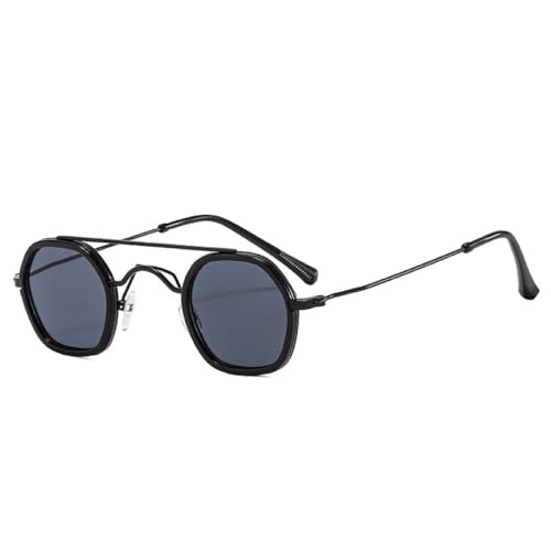 AGRIEVE Retro-Sonnenbrille mit Doppelsteg, quadratisch, Polygon, für Damen, modisch, klare Ozeangläser mit Farbverlauf, UV400, Punk-Sonnenbrille für Herren, Schwarz/Grau, Einheitsgröße von AGRIEVE