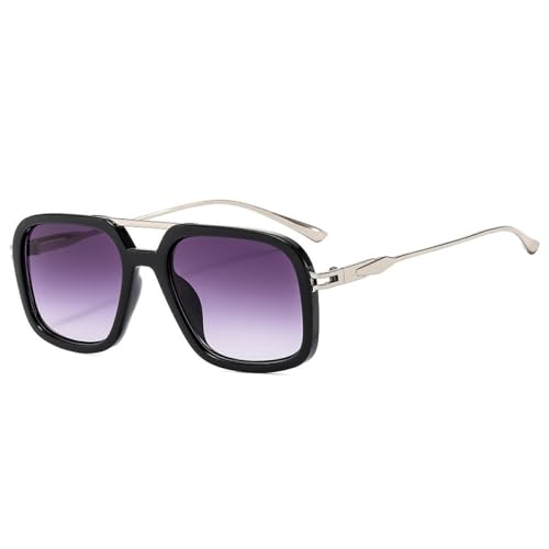 AGRIEVE Retro-Sonnenbrille mit Doppelsteg, quadratisch, für Herren, UV400, modischer Farbverlauf, für Damen, Schwarz-Grau-Farbverlauf, Einheitsgröße von AGRIEVE