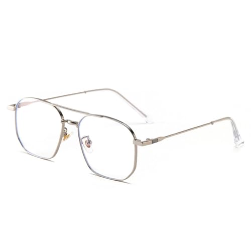 AGRIEVE Retro-Sonnenbrille mit Doppelsteg und Metallrahmen, für Damen, modisch, klare Ozeangläser, UV400-Schutz, trendige quadratische Sonnenbrille für Herren, Silber transparent, Einheitsgröße von AGRIEVE