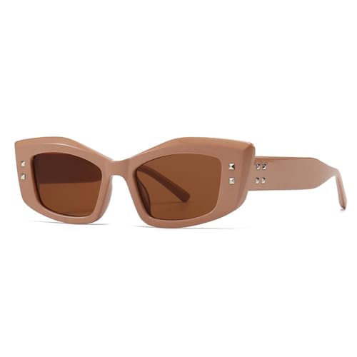 AGRIEVE Retro-Sonnenbrille mit Katzenaugen-Nieten für Damen, modische quadratische Sonnenbrille mit dickem Rand, Schutzbrille für Herren, Fahrerbrille, C4 Pink Tea, Einheitsgröße von AGRIEVE