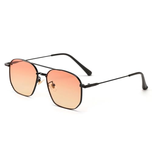 AGRIEVE Retro-Sonnenbrille mit doppeltem Metallrahmen, für Damen, modisch, klare Ozeangläser, UV400-Schutz, trendige quadratische Sonnenbrille für Herren, Schwarz/Orange, Einheitsgröße von AGRIEVE