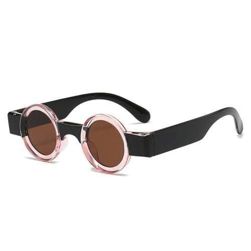 AGRIEVE Retro Steampunk Kleine Runde Damen Sonnenbrille Zweifarbig Klare Linse Brillengestell Herren Trendy Sonnenbrillen Shades UV400,Rosa Schwarztee,Einheitsgröße von AGRIEVE