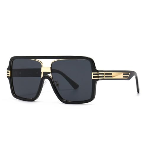 AGRIEVE Retro Übergroße Quadratische Doppelte Damen-Sonnenbrille Modische Sonnenbrille UV400 Herren Quadratische Leoparden-Sonnenbrille,Schwarzgrau,Einheitsgröße von AGRIEVE