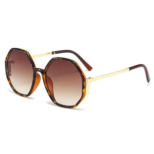 AGRIEVE Sechseckige Sonnenbrille für Damen, unregelmäßig, quadratisch, für Herren, zum Autofahren, Angeln, UV400, Luxus, Leopard, Einheitsgröße von AGRIEVE