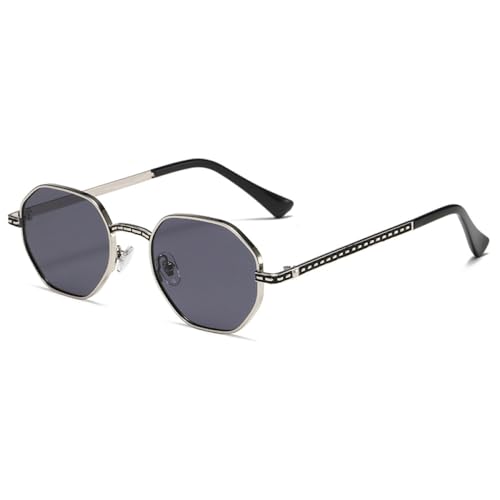 AGRIEVE Sonnenbrille Damen Outdoor Fashion Brille Herren Brille Polygon Unisex UV400 Metall, 2.Silbergrau, Einheitsgröße von AGRIEVE