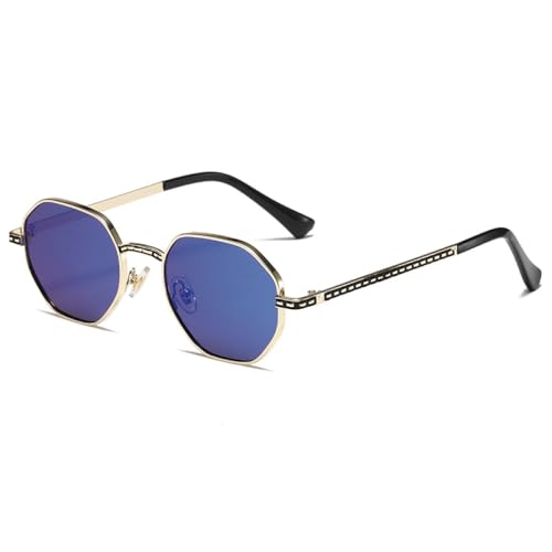 AGRIEVE Sonnenbrille Damen Outdoor Fashion Brille Herren Brille Polygon Unisex UV400 Metall,8.Gold Blue Mercury,Einheitsgröße von AGRIEVE