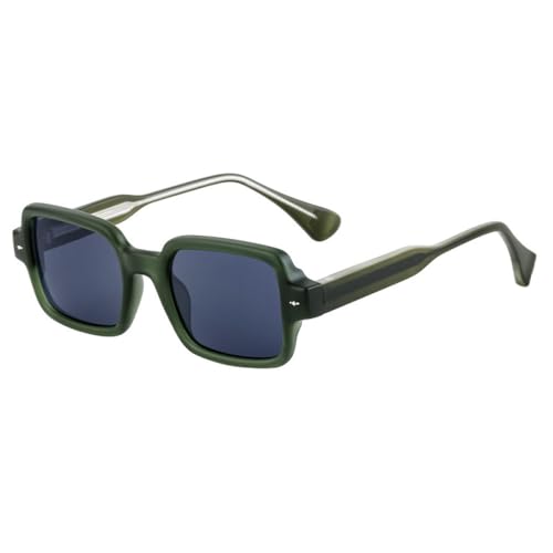 AGRIEVE Sonnenbrille für Damen, rechteckig, Retro-Nieten, modische Sonnenbrille für Herren, UV400, matt, Grün/Grau, Einheitsgröße von AGRIEVE