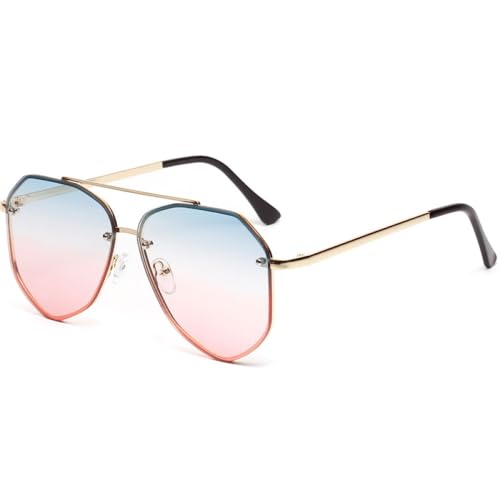 AGRIEVE Sonnenbrille im Retro-Look für Damen und Herren, verspiegelt, Luxus-Sonnenbrille aus Metall, Vintage-Look, UV400, Blau/Pink, Einheitsgröße von AGRIEVE