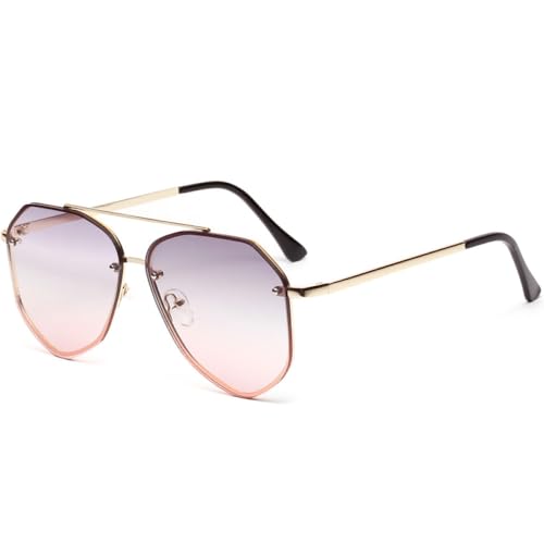 AGRIEVE Sonnenbrille im Retro-Stil, verspiegelt, für Damen und Herren, Luxus-Sonnenbrille aus Metall, Vintage-Look, UV400, Grau/Pink, Einheitsgröße von AGRIEVE