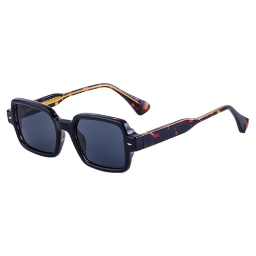 AGRIEVE Sonnenbrille im Retro-Stil mit Nieten, rechteckig, für Damen, modisch, für Herren, UV400, glänzend, schwarzer Leopard, Einheitsgröße von AGRIEVE