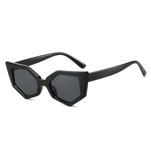 AGRIEVE Sonnenbrille im Retro-Stil mit unregelmäßigem Polygon-Design, Katzenaugen-Sonnenbrille für Damen, UV400, Schwarz/Grau, Einheitsgröße von AGRIEVE