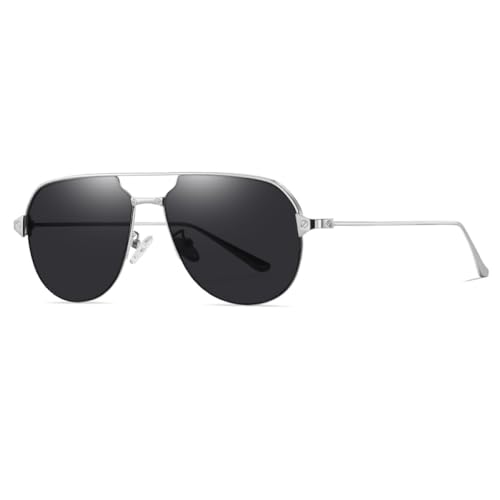 AGRIEVE Sonnenbrille mit Metallrahmen für Damen und Herren, zum Autofahren, Wandern und Angeln, Unisex, UV400, 1. Silbergrau, Einheitsgröße von AGRIEVE