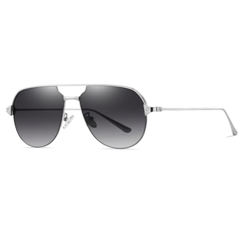 AGRIEVE Sonnenbrille mit Metallrahmen für Damen und Herren, zum Autofahren, Wandern und Angeln, Unisex, UV400, 2. Silber, doppelt, grau, Einheitsgröße von AGRIEVE