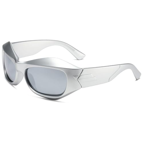 AGRIEVE Sport-Sonnenbrille, stilvoller Sonnenschutz, Punk, dicker Rahmen, übergroße Sonnenbrille für Männer und Frauen, Steampunk-Sonnenbrille zum Radfahren, Silber, Einheitsgröße von AGRIEVE