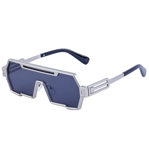 AGRIEVE Steampunk-Sonnenbrille für Herren, einteilig, Punk-Sonnenbrille für Damen, luxuriös, Vintage, übergroß, quadratisch, Fahrradbrille, große Rahmentöne, Silbergrau, Einheitsgröße von AGRIEVE