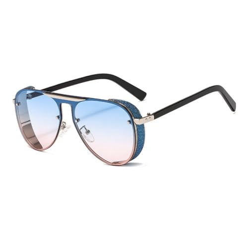 AGRIEVE Steampunk-Sonnenbrille für Herren, große Box, Damen-Sonnenbrille für Herren, modische Punk-Sonnenbrille, UV400, C7, Silber, Blau, Rosa, Einheitsgröße von AGRIEVE